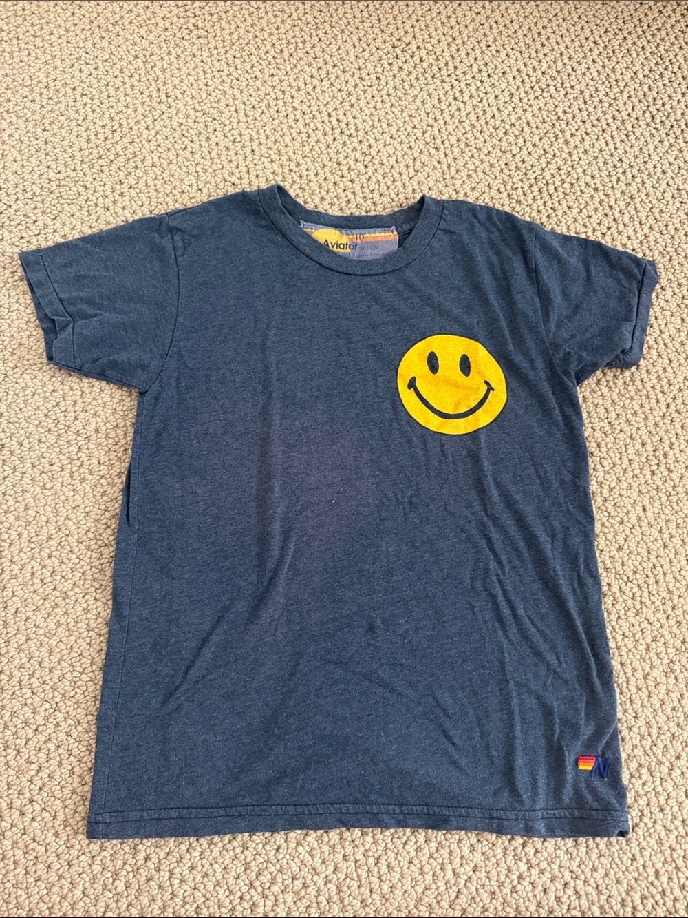 Aviator Nation Navy Tee with Yellow Smiley Graphic